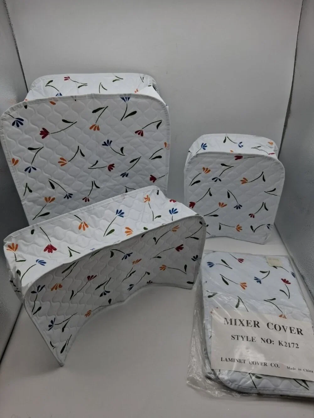 Vintage White w/Flower Quilted Vinyl Appliance Covers Lot of 4 Toaster Mixer